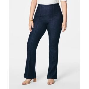 spanx zero waistband waist shaping micro flare pull on jeans raw indigo blue